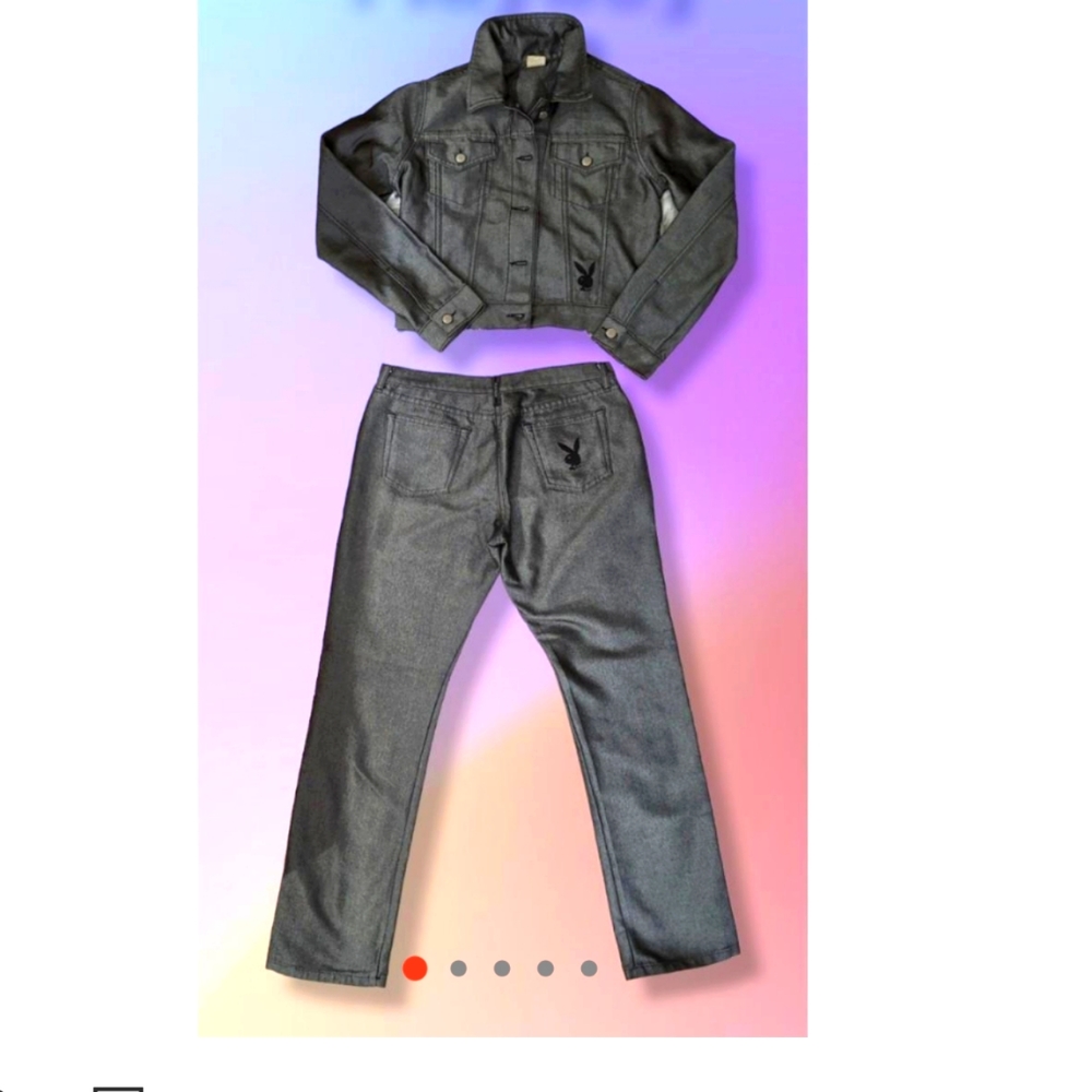 Amazing Y2K Playboy grey Jean jacket and matching jeans